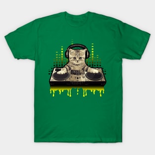 Cool Cat DJing Scratching by Basement Mastermind T-Shirt